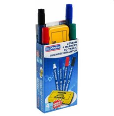 Markery suchościeralne 4 kolory + gąbka